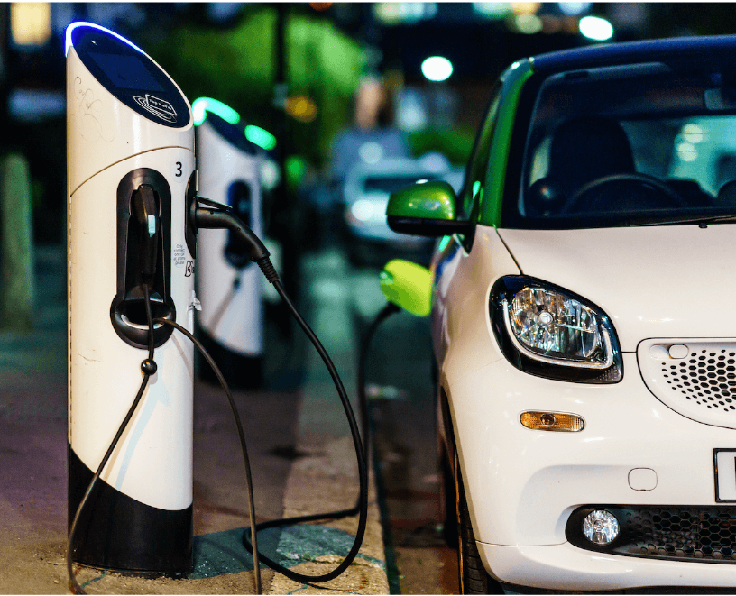 white ev car charging