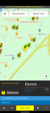 An EV charging bay in the AppyParking app